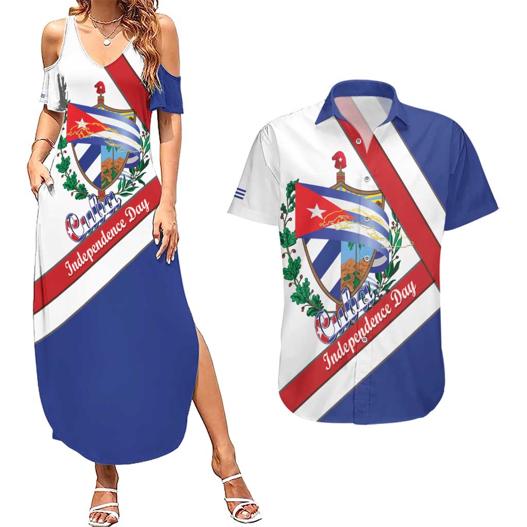 Cuba Independence Day Couples Matching Summer Maxi Dress and Hawaiian Shirt Patria o Muerte Venceremos Curve Flag Style - Wonder Print Shop
