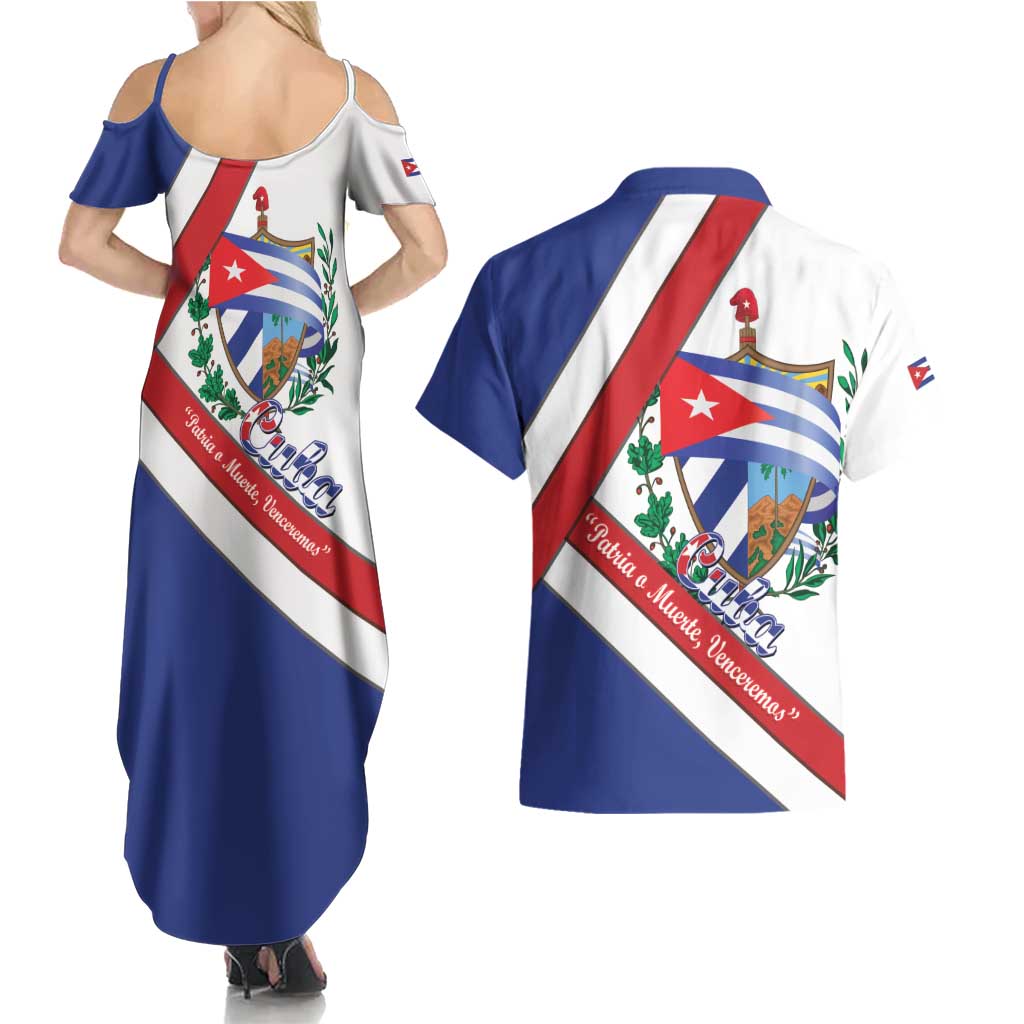 Cuba Independence Day Couples Matching Summer Maxi Dress and Hawaiian Shirt Patria o Muerte Venceremos Curve Flag Style - Wonder Print Shop
