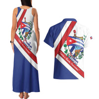 Cuba Independence Day Couples Matching Tank Maxi Dress and Hawaiian Shirt Patria o Muerte Venceremos Curve Flag Style - Wonder Print Shop