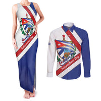 Cuba Independence Day Couples Matching Tank Maxi Dress and Long Sleeve Button Shirt Patria o Muerte Venceremos Curve Flag Style - Wonder Print Shop
