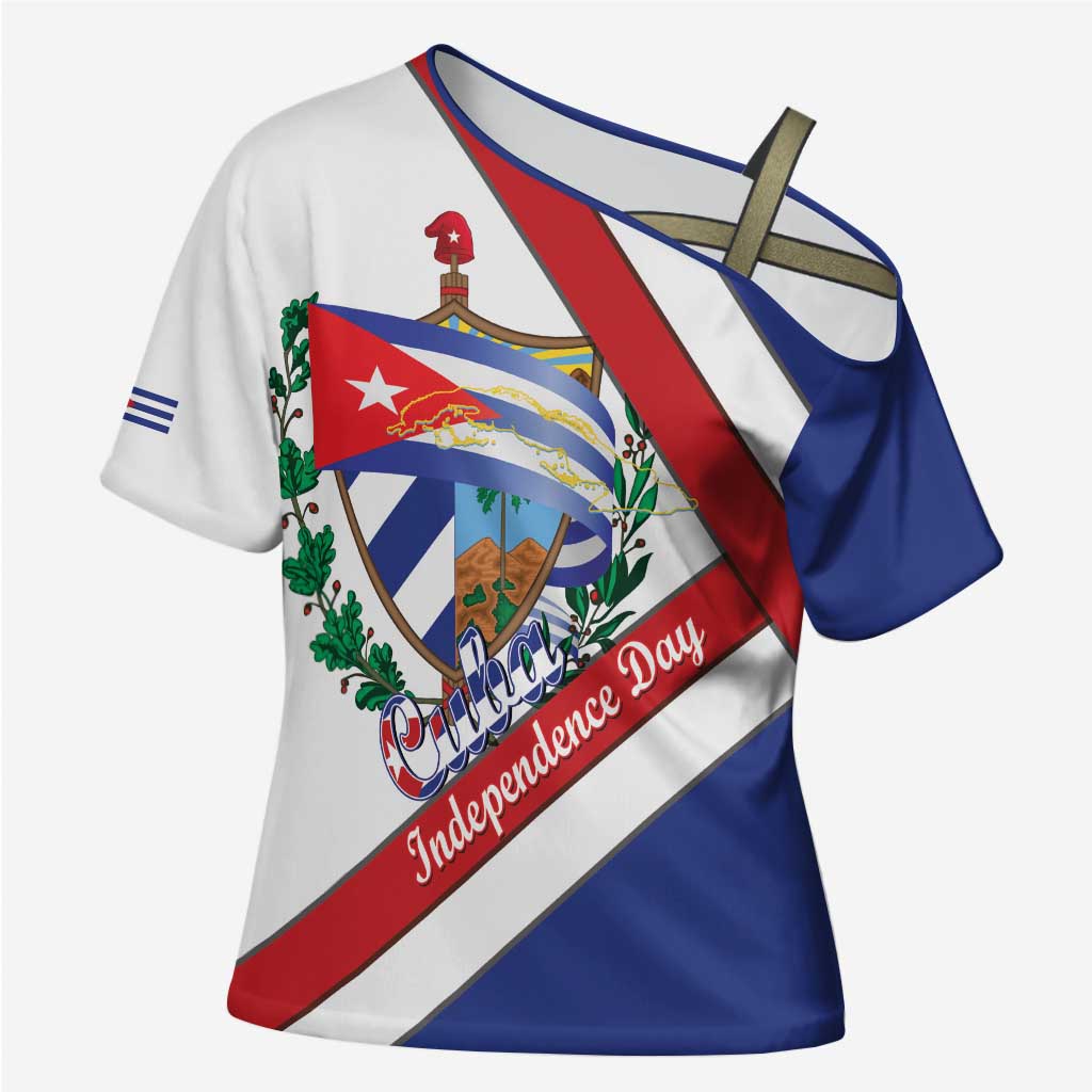 Cuba Independence Day Cross Shoulder Shirt Patria o Muerte Venceremos Curve Flag Style - Wonder Print Shop