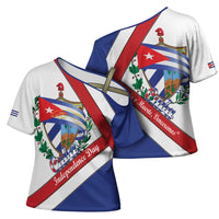 Cuba Independence Day Cross Shoulder Shirt Patria o Muerte Venceremos Curve Flag Style - Wonder Print Shop