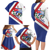 Cuba Independence Day Family Matching Long Sleeve Bodycon Dress and Hawaiian Shirt Patria o Muerte Venceremos Curve Flag Style - Wonder Print Shop