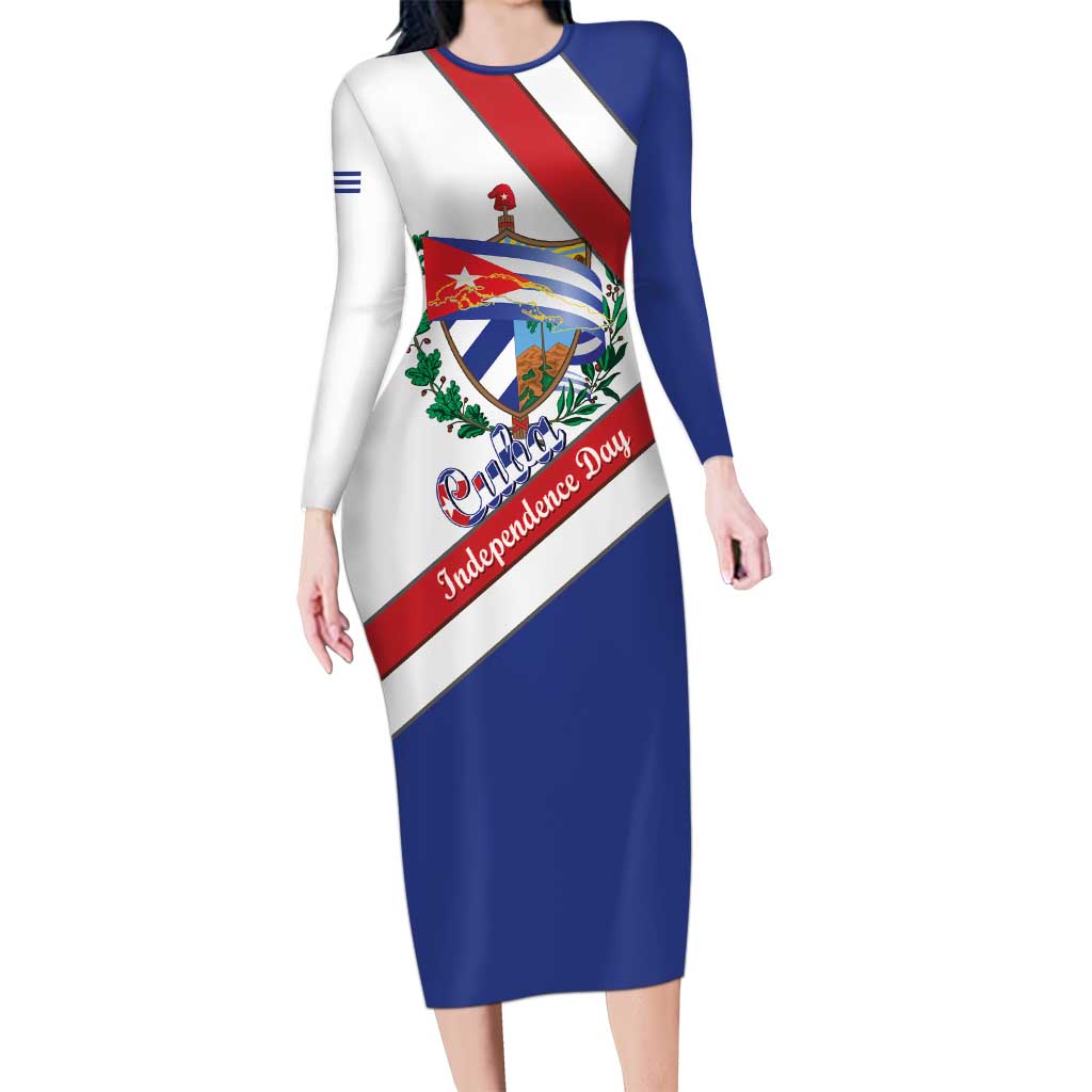 Cuba Independence Day Family Matching Long Sleeve Bodycon Dress and Hawaiian Shirt Patria o Muerte Venceremos Curve Flag Style - Wonder Print Shop