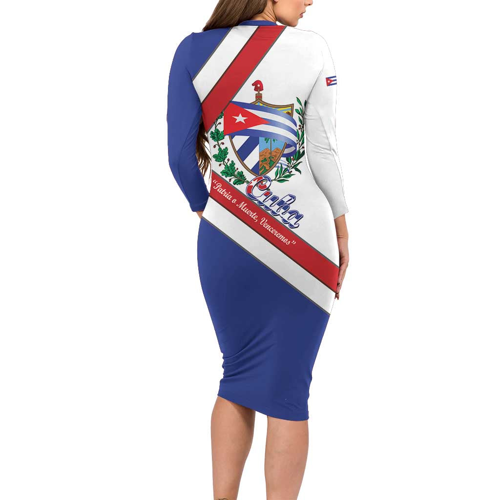 Cuba Independence Day Family Matching Long Sleeve Bodycon Dress and Hawaiian Shirt Patria o Muerte Venceremos Curve Flag Style - Wonder Print Shop