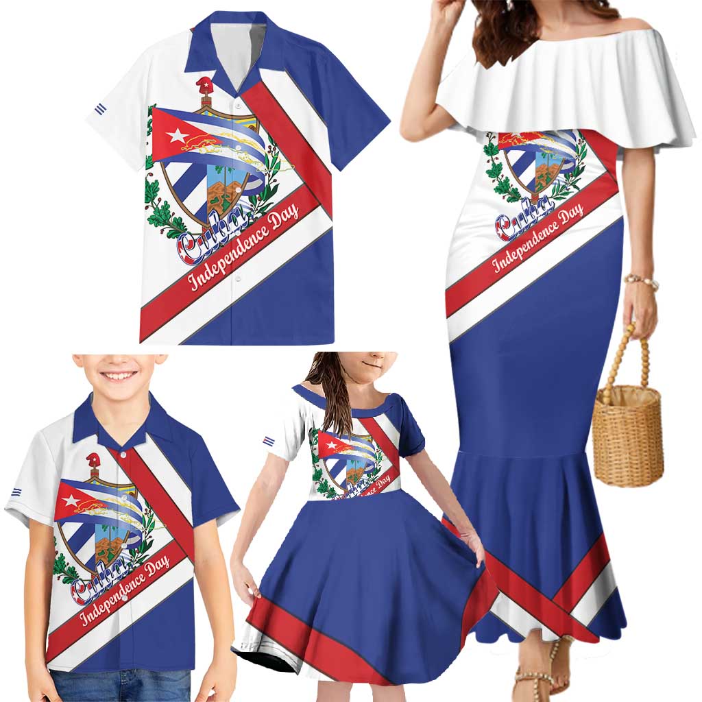 Cuba Independence Day Family Matching Mermaid Dress and Hawaiian Shirt Patria o Muerte Venceremos Curve Flag Style - Wonder Print Shop