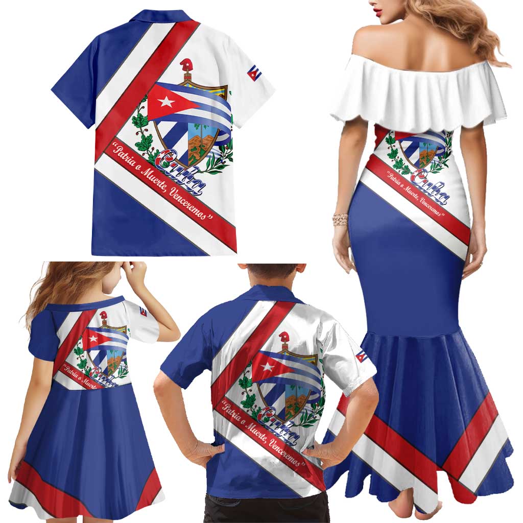 Cuba Independence Day Family Matching Mermaid Dress and Hawaiian Shirt Patria o Muerte Venceremos Curve Flag Style - Wonder Print Shop