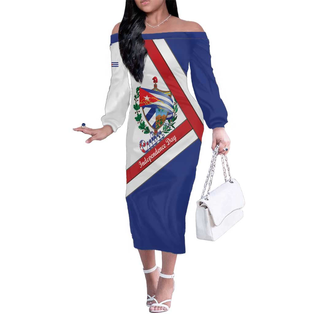 Cuba Independence Day Family Matching Off The Shoulder Long Sleeve Dress and Hawaiian Shirt Patria o Muerte Venceremos Curve Flag Style - Wonder Print Shop