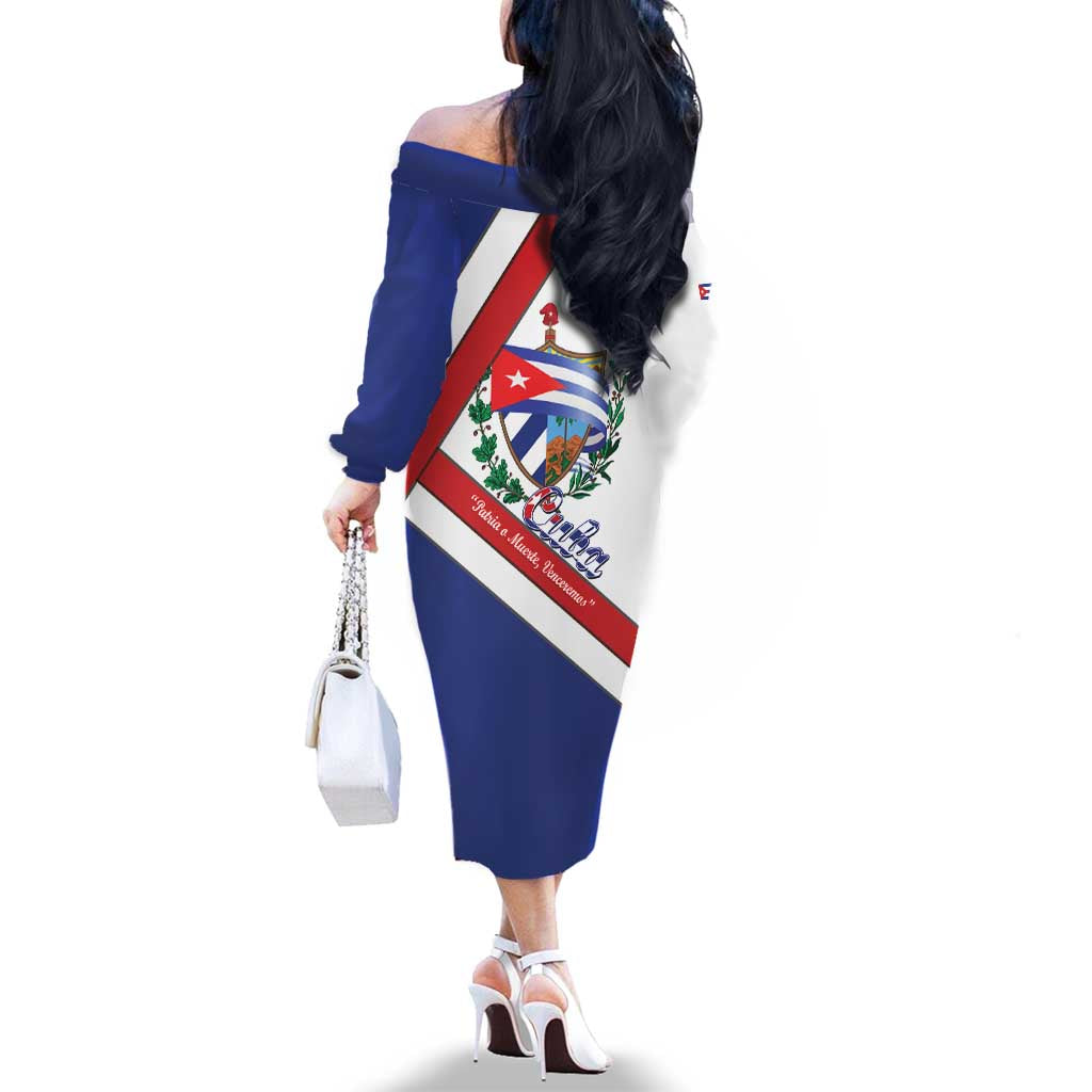 Cuba Independence Day Family Matching Off The Shoulder Long Sleeve Dress and Hawaiian Shirt Patria o Muerte Venceremos Curve Flag Style - Wonder Print Shop