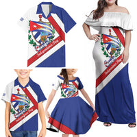 Cuba Independence Day Family Matching Off Shoulder Maxi Dress and Hawaiian Shirt Patria o Muerte Venceremos Curve Flag Style - Wonder Print Shop