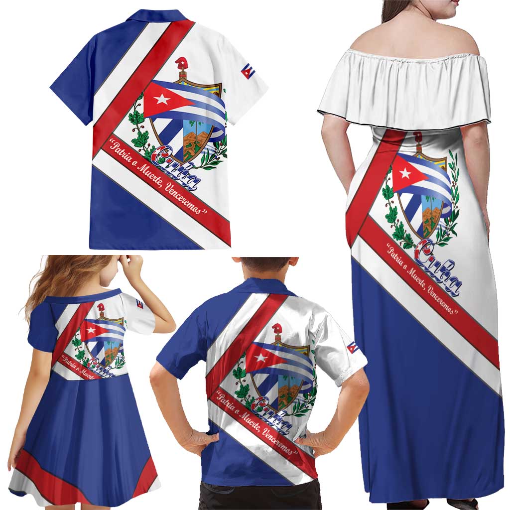 Cuba Independence Day Family Matching Off Shoulder Maxi Dress and Hawaiian Shirt Patria o Muerte Venceremos Curve Flag Style - Wonder Print Shop