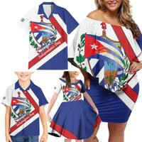 Cuba Independence Day Family Matching Off Shoulder Short Dress and Hawaiian Shirt Patria o Muerte Venceremos Curve Flag Style - Wonder Print Shop