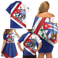 Cuba Independence Day Family Matching Off Shoulder Short Dress and Hawaiian Shirt Patria o Muerte Venceremos Curve Flag Style - Wonder Print Shop