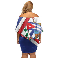 Cuba Independence Day Family Matching Off Shoulder Short Dress and Hawaiian Shirt Patria o Muerte Venceremos Curve Flag Style - Wonder Print Shop