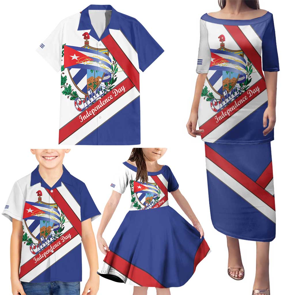 Cuba Independence Day Family Matching Puletasi and Hawaiian Shirt Patria o Muerte Venceremos Curve Flag Style - Wonder Print Shop