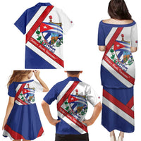 Cuba Independence Day Family Matching Puletasi and Hawaiian Shirt Patria o Muerte Venceremos Curve Flag Style - Wonder Print Shop