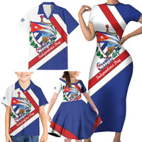 Cuba Independence Day Family Matching Short Sleeve Bodycon Dress and Hawaiian Shirt Patria o Muerte Venceremos Curve Flag Style - Wonder Print Shop