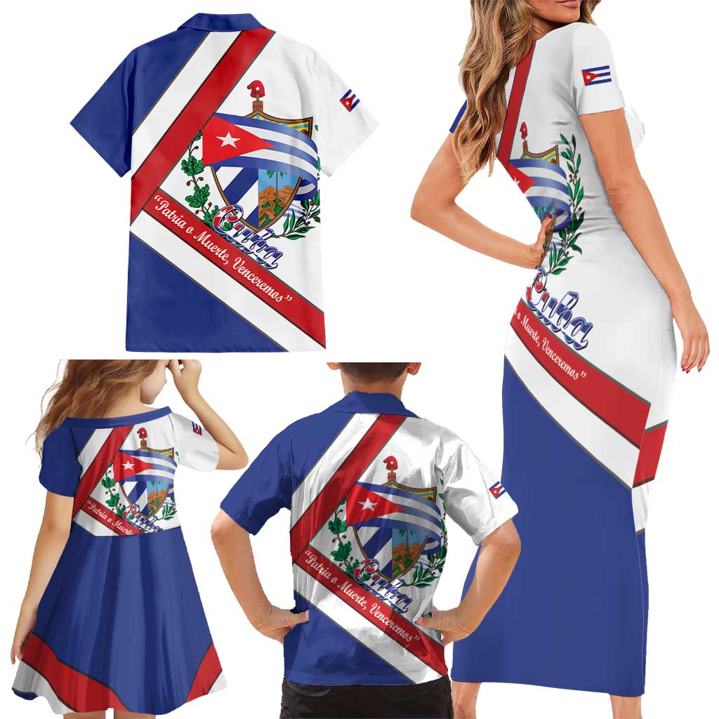 Cuba Independence Day Family Matching Short Sleeve Bodycon Dress and Hawaiian Shirt Patria o Muerte Venceremos Curve Flag Style - Wonder Print Shop