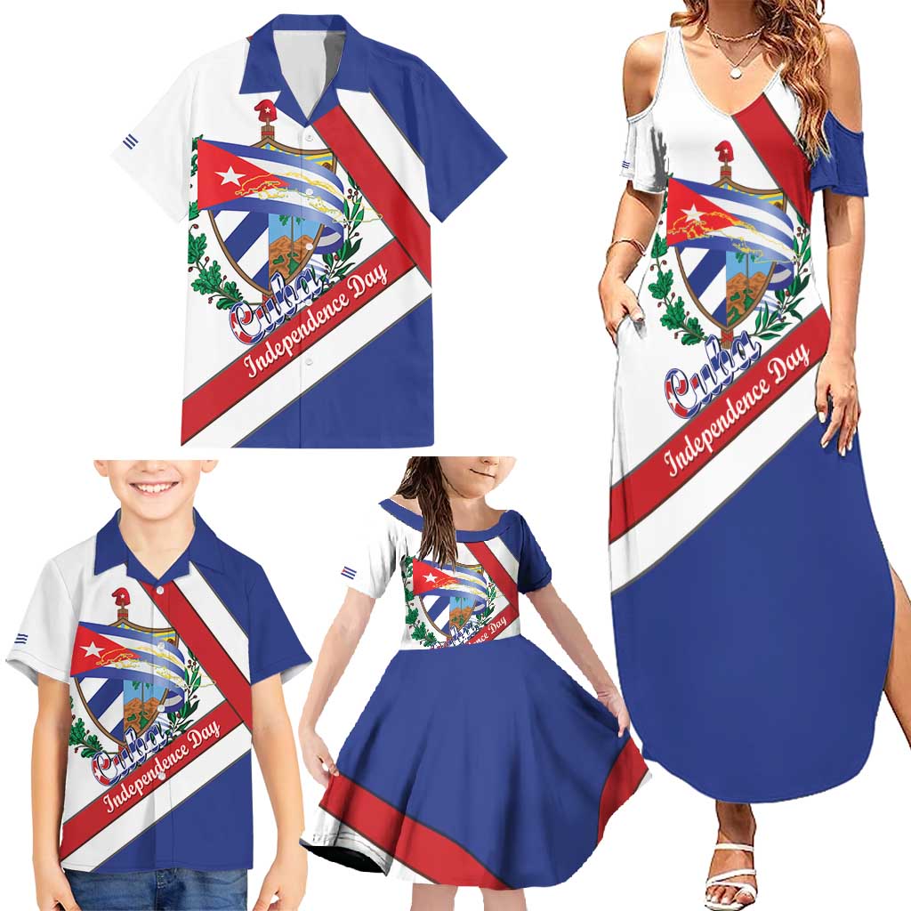 Cuba Independence Day Family Matching Summer Maxi Dress and Hawaiian Shirt Patria o Muerte Venceremos Curve Flag Style - Wonder Print Shop