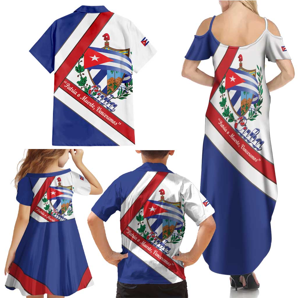 Cuba Independence Day Family Matching Summer Maxi Dress and Hawaiian Shirt Patria o Muerte Venceremos Curve Flag Style - Wonder Print Shop