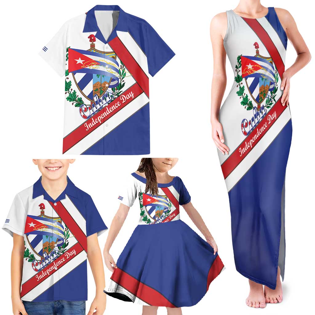 Cuba Independence Day Family Matching Tank Maxi Dress and Hawaiian Shirt Patria o Muerte Venceremos Curve Flag Style - Wonder Print Shop