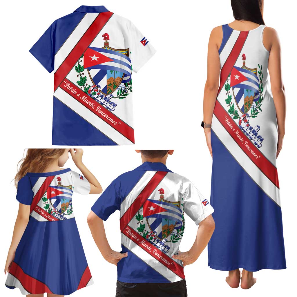 Cuba Independence Day Family Matching Tank Maxi Dress and Hawaiian Shirt Patria o Muerte Venceremos Curve Flag Style - Wonder Print Shop