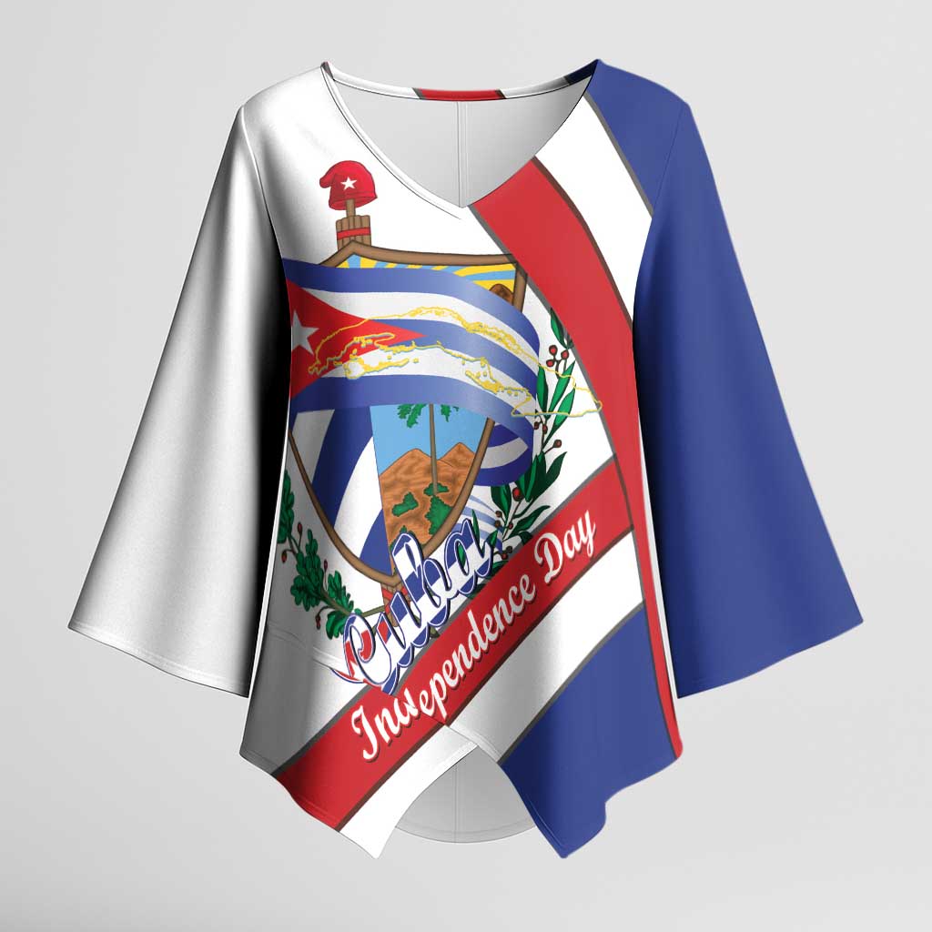 Cuba Independence Day Kimono Sleeve Blouse Patria o Muerte Venceremos Curve Flag Style - Wonder Print Shop