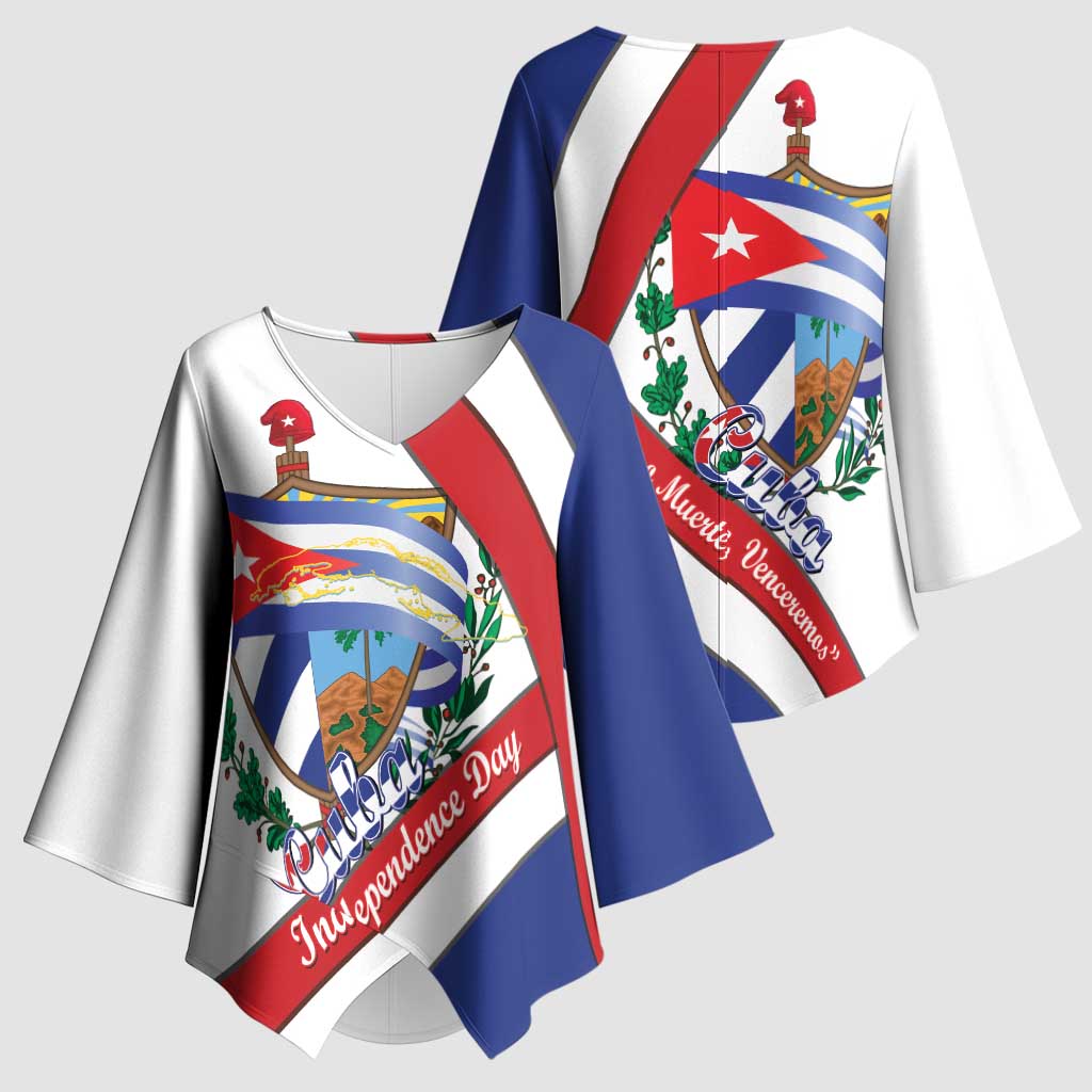 Cuba Independence Day Kimono Sleeve Blouse Patria o Muerte Venceremos Curve Flag Style - Wonder Print Shop