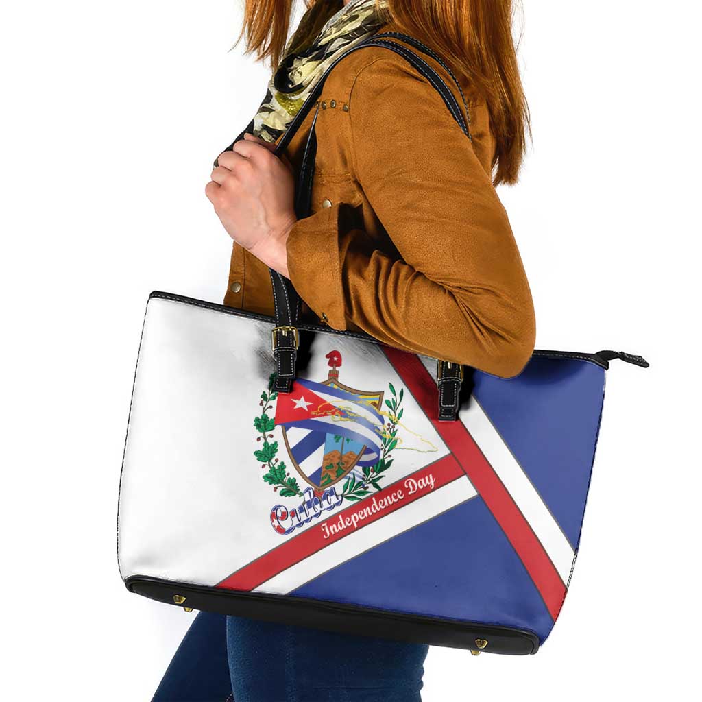 Cuba Independence Day Leather Tote Bag Patria o Muerte Venceremos Curve Flag Style - Wonder Print Shop