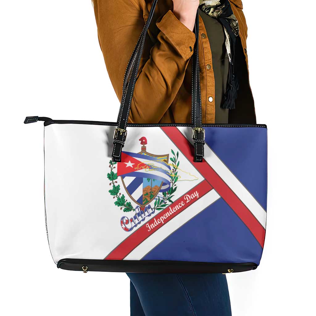 Cuba Independence Day Leather Tote Bag Patria o Muerte Venceremos Curve Flag Style - Wonder Print Shop
