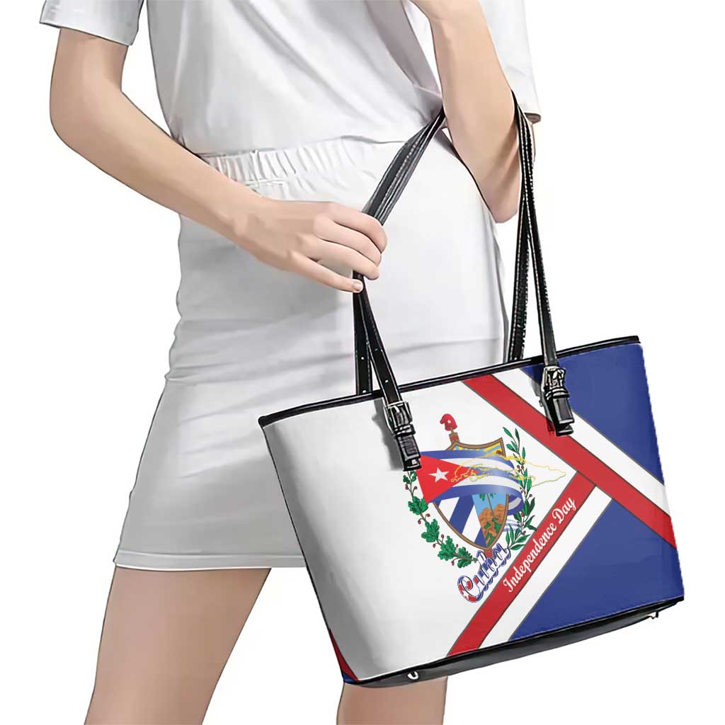 Cuba Independence Day Leather Tote Bag Patria o Muerte Venceremos Curve Flag Style - Wonder Print Shop