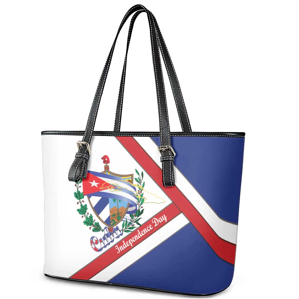 Cuba Independence Day Leather Tote Bag Patria o Muerte Venceremos Curve Flag Style - Wonder Print Shop