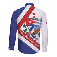 Cuba Independence Day Long Sleeve Button Shirt Patria o Muerte Venceremos Curve Flag Style - Wonder Print Shop