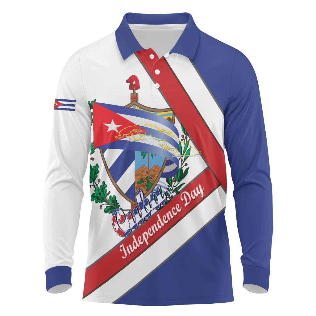 Cuba Independence Day Long Sleeve Polo Shirt Patria o Muerte Venceremos Curve Flag Style - Wonder Print Shop
