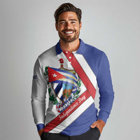 Cuba Independence Day Long Sleeve Polo Shirt Patria o Muerte Venceremos Curve Flag Style - Wonder Print Shop