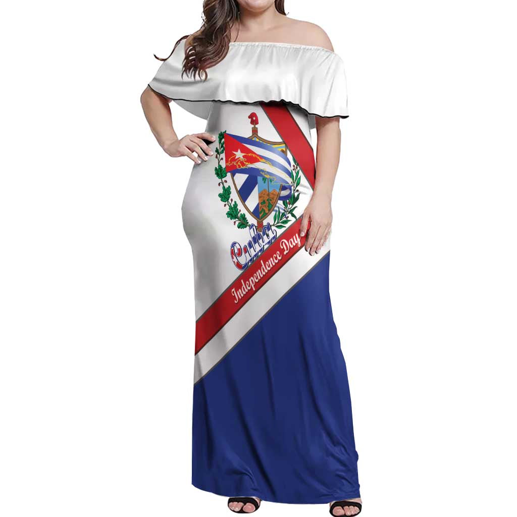 Cuba Independence Day Off Shoulder Maxi Dress Patria o Muerte Venceremos Curve Flag Style - Wonder Print Shop
