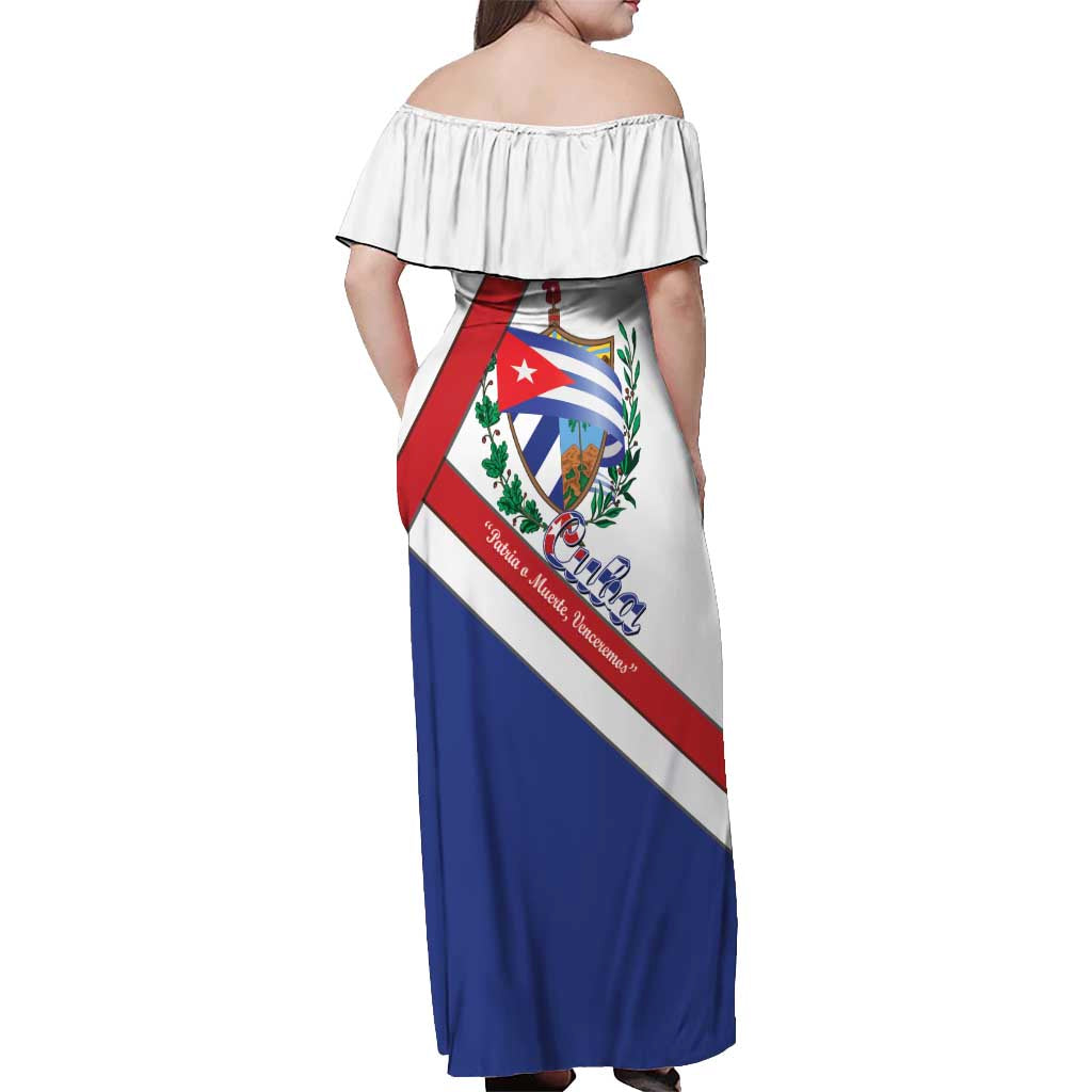 Cuba Independence Day Off Shoulder Maxi Dress Patria o Muerte Venceremos Curve Flag Style - Wonder Print Shop
