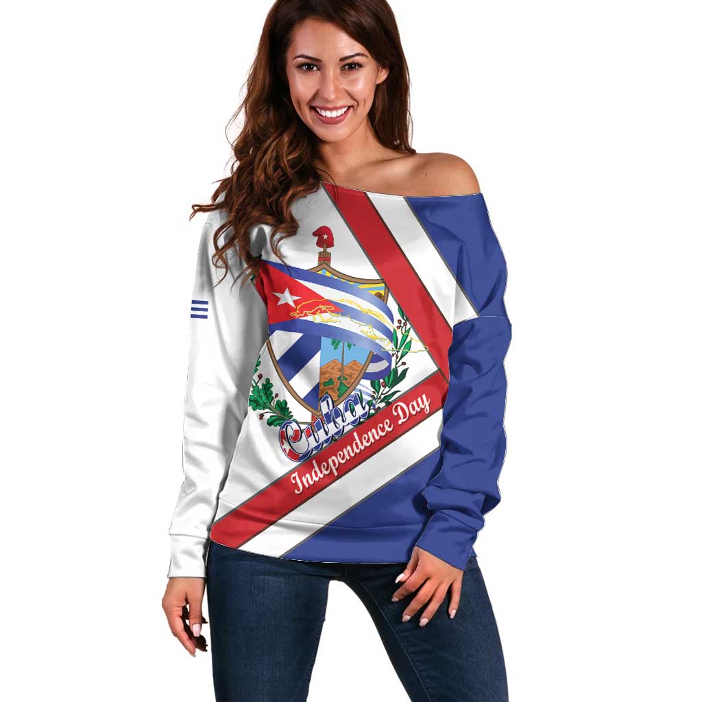 Cuba Independence Day Off Shoulder Sweater Patria o Muerte Venceremos Curve Flag Style - Wonder Print Shop