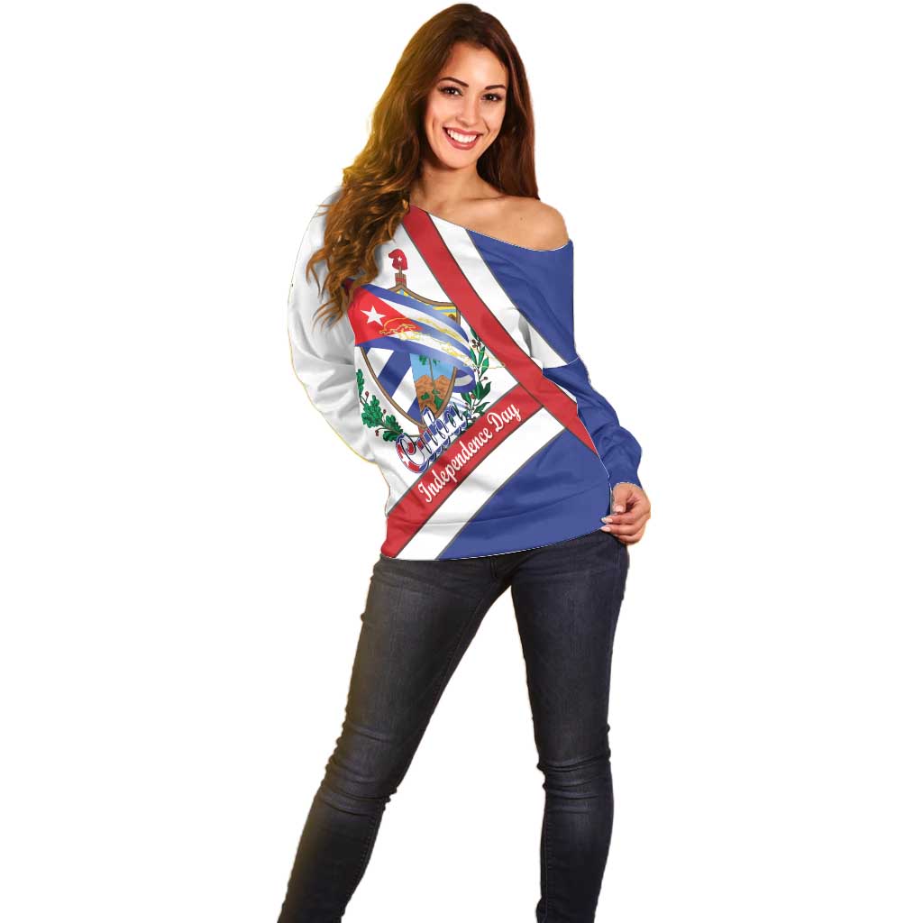 Cuba Independence Day Off Shoulder Sweater Patria o Muerte Venceremos Curve Flag Style - Wonder Print Shop