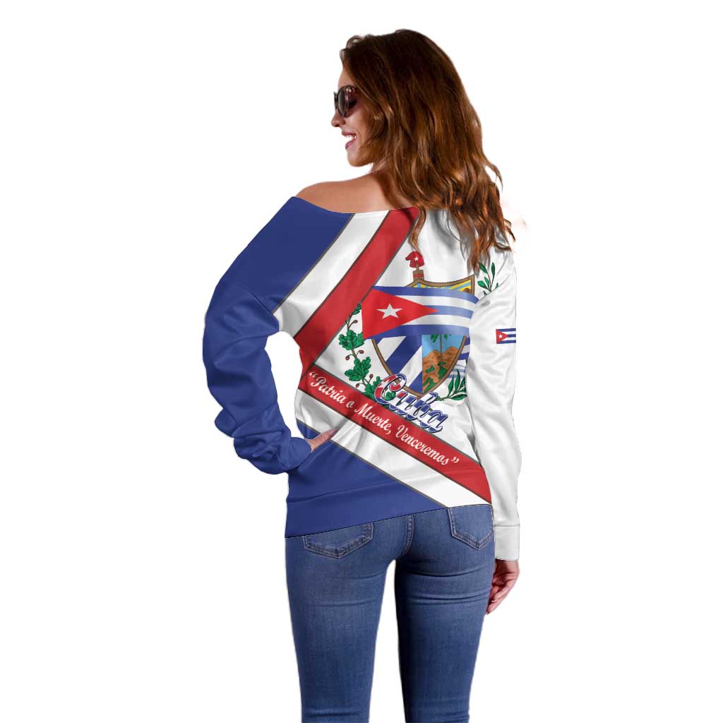 Cuba Independence Day Off Shoulder Sweater Patria o Muerte Venceremos Curve Flag Style - Wonder Print Shop
