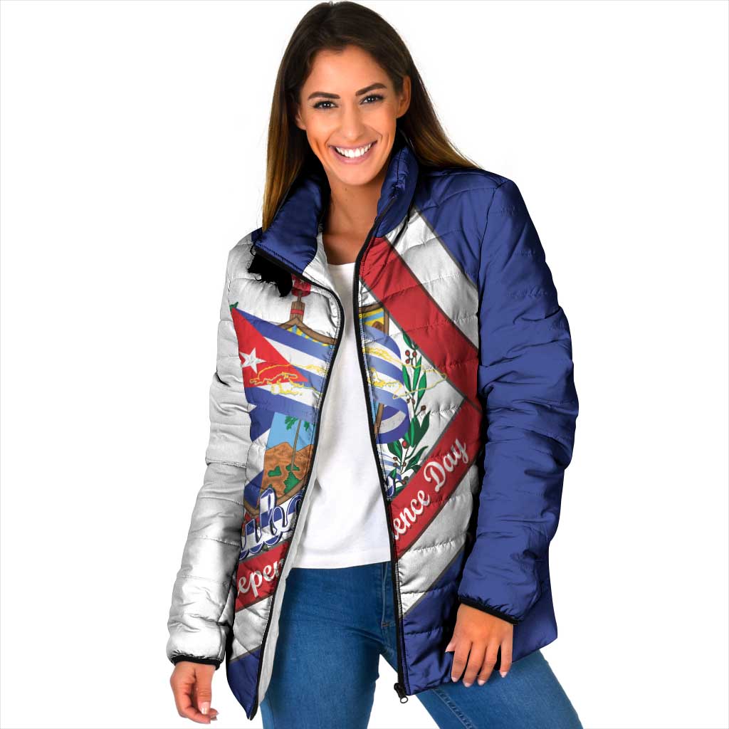 Cuba Independence Day Padded Jacket Patria o Muerte Venceremos Curve Flag Style - Wonder Print Shop