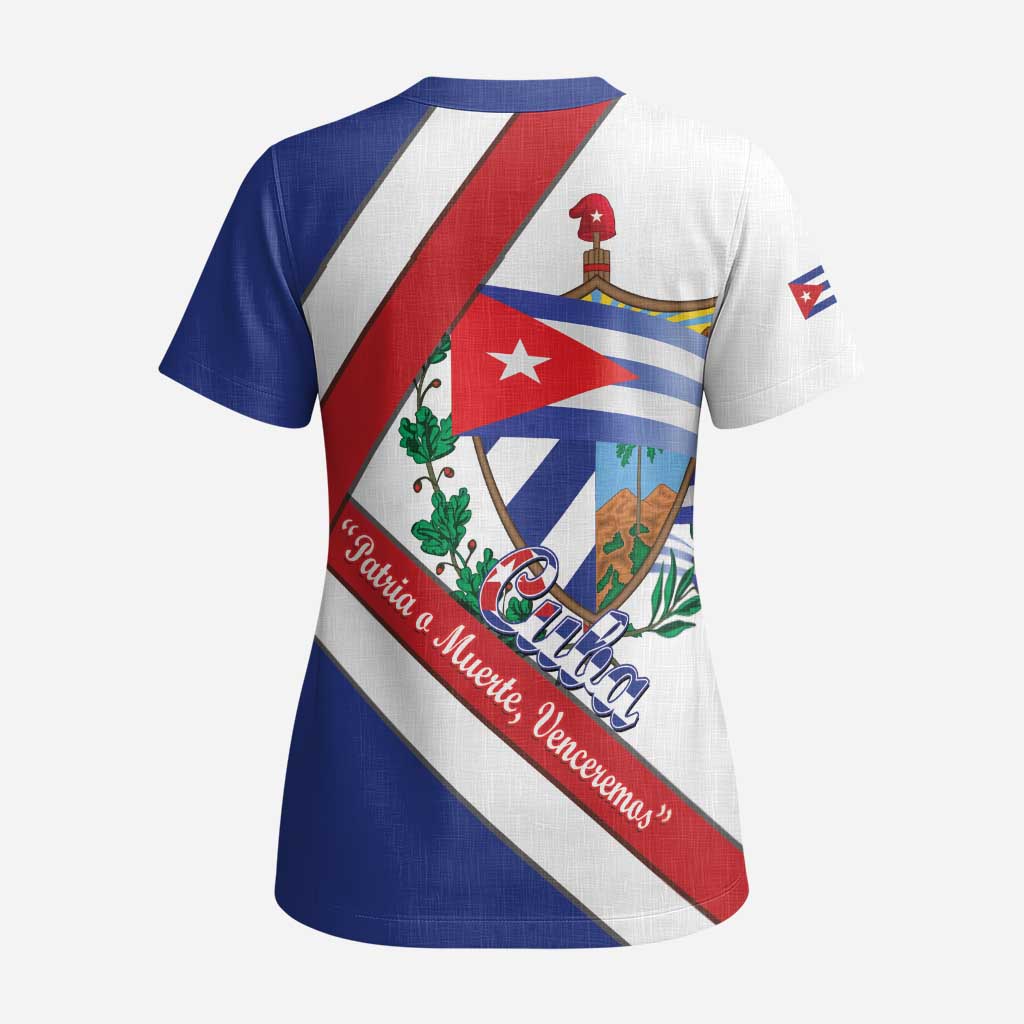Cuba Independence Day Scrub Top Patria o Muerte Venceremos Curve Flag Style - Wonder Print Shop