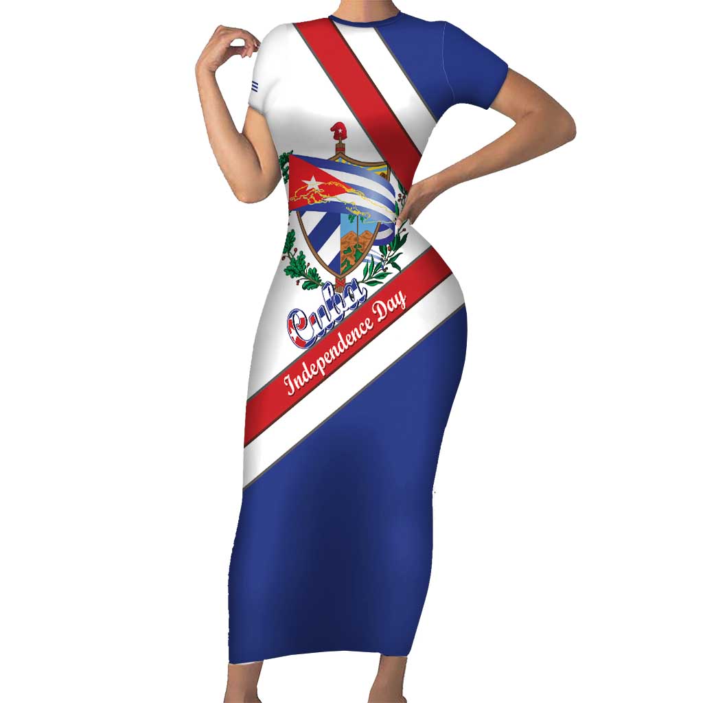 Cuba Independence Day Short Sleeve Bodycon Dress Patria o Muerte Venceremos Curve Flag Style - Wonder Print Shop