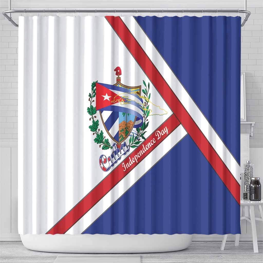 Cuba Independence Day Shower Curtain Patria o Muerte Venceremos Curve Flag Style - Wonder Print Shop