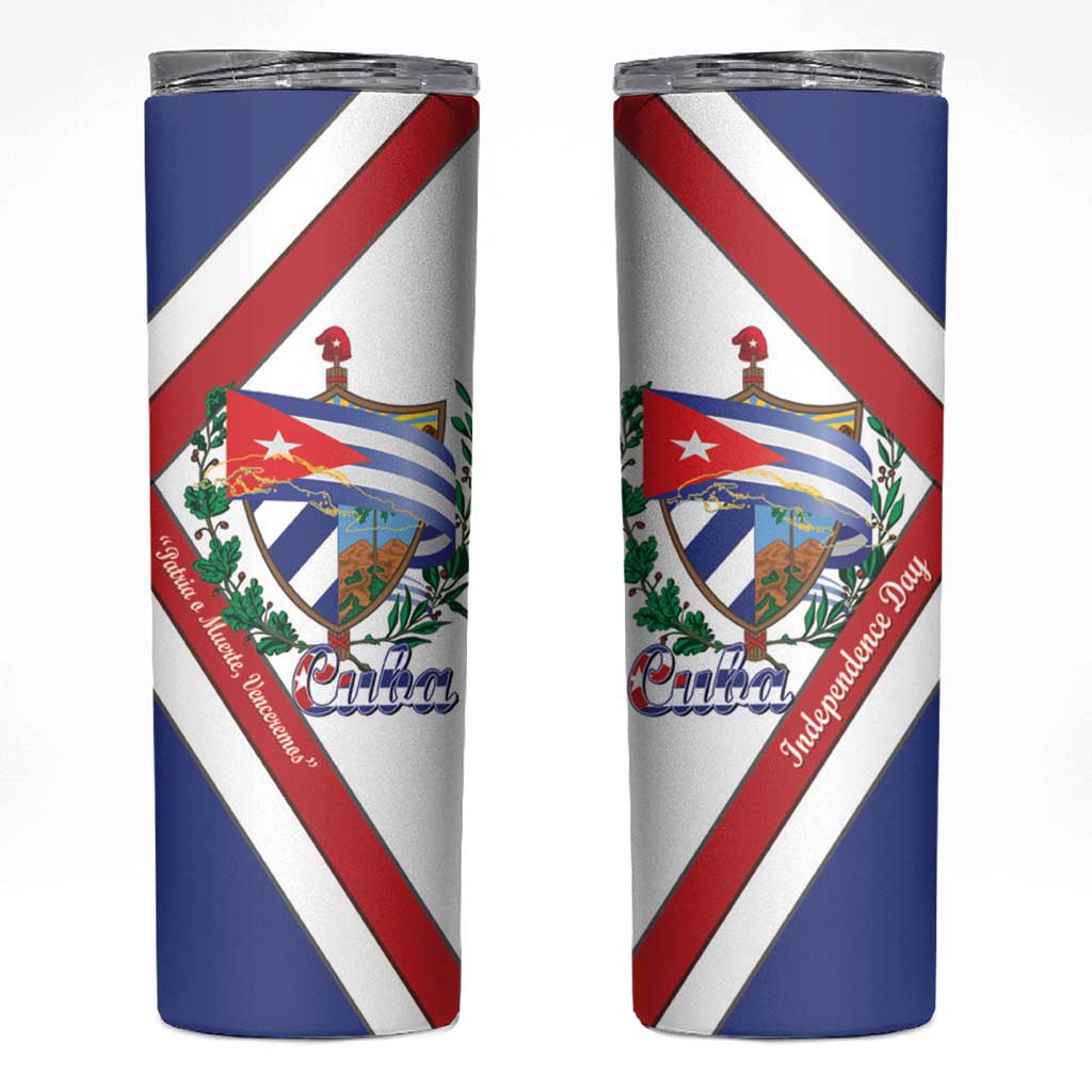 Cuba Independence Day Skinny Tumbler Patria o Muerte Venceremos Curve Flag Style - Wonder Print Shop