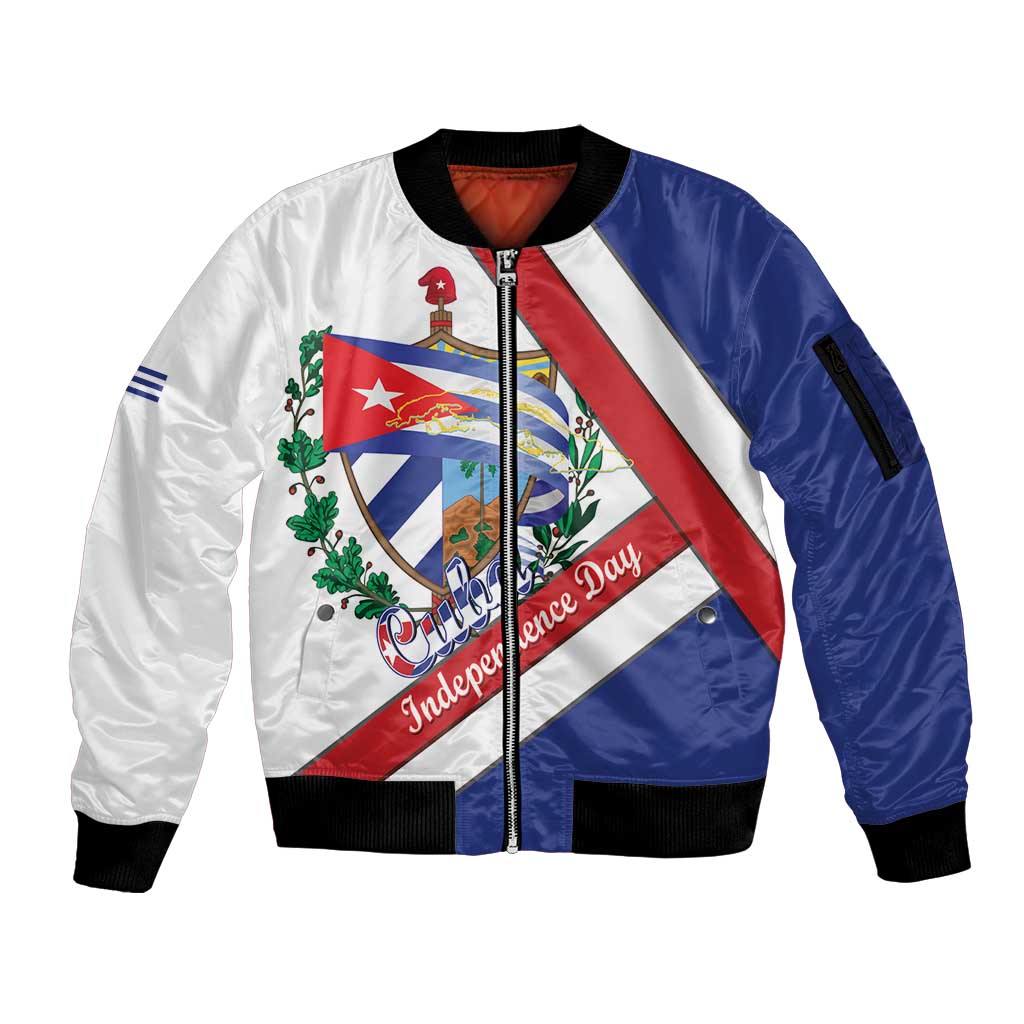 Cuba Independence Day Sleeve Zip Bomber Jacket Patria o Muerte Venceremos Curve Flag Style - Wonder Print Shop