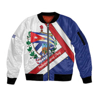 Cuba Independence Day Sleeve Zip Bomber Jacket Patria o Muerte Venceremos Curve Flag Style - Wonder Print Shop