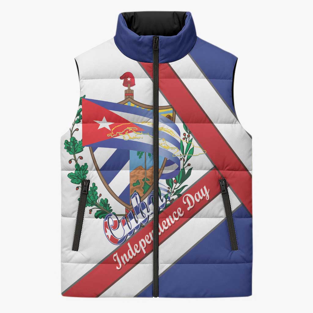 Cuba Independence Day Sleeveless Puffer Jacket Patria o Muerte Venceremos Curve Flag Style - Wonder Print Shop