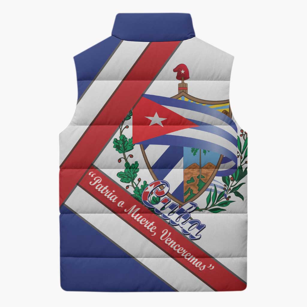 Cuba Independence Day Sleeveless Puffer Jacket Patria o Muerte Venceremos Curve Flag Style - Wonder Print Shop