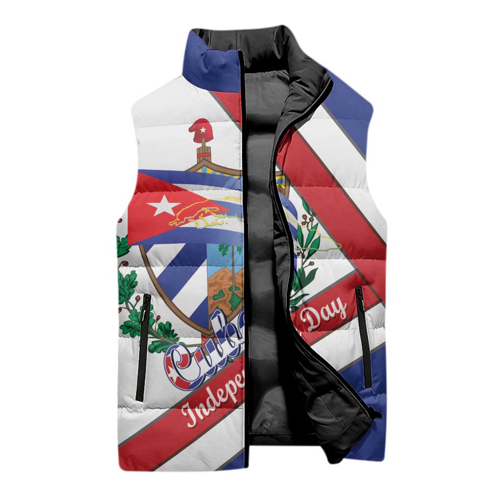 Cuba Independence Day Sleeveless Puffer Jacket Patria o Muerte Venceremos Curve Flag Style - Wonder Print Shop